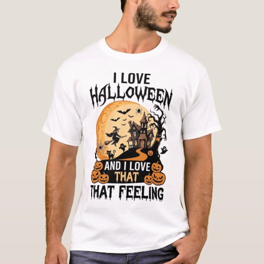 ハロウィーン かぼちゃ 魔法使い 月 お化け屋敷 愛 Tシャツ (正面)
