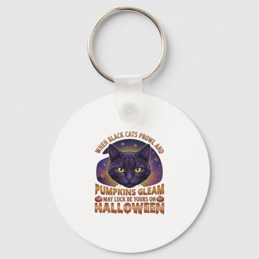 ハロウィーン かぼちゃ 黒猫 落ち葉 キーホルダー (正面)