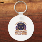 ハロウィーン かぼちゃ 黒猫 落ち葉 キーホルダー (正面)