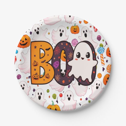 ハロウィーン かわいいおばけ ペーパープレート (正面)