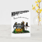 ハロウィーン、かわいいこうもり、レイヴンを待つ カード (黄色い花)