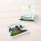 ハロウィーン、かわいいこうもり、レイヴンを待つ ガラスコースター (アングル)