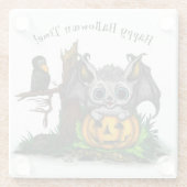 ハロウィーン、かわいいこうもり、レイヴンを待つ ガラスコースター (裏面)