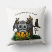 ハロウィーン、かわいいこうもり、レイヴンを待つ クッション (裏面)