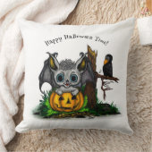 ハロウィーン、かわいいこうもり、レイヴンを待つ クッション (ブランケット)