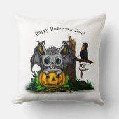 ハロウィーン、かわいいこうもり、レイヴンを待つ クッション (正面)