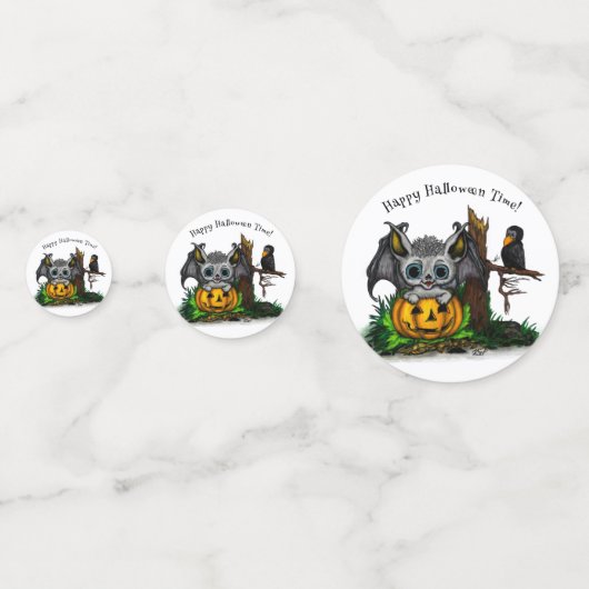 ハロウィーン、かわいいこうもり、レイヴンを待つ コンフェッティ (裏面)