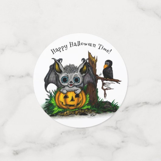 ハロウィーン、かわいいこうもり、レイヴンを待つ コンフェッティ (スモール正面)