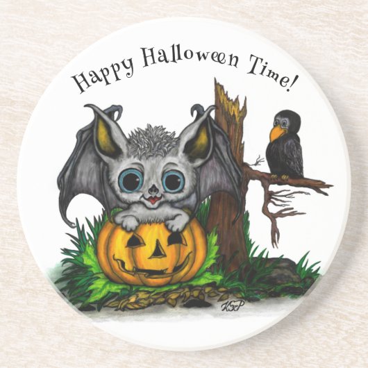 ハロウィーン、かわいいこうもり、レイヴンを待つ コースター (正面)