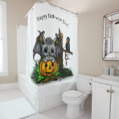 ハロウィーン、かわいいこうもり、レイヴンを待つ シャワーカーテン (インサイチュ)