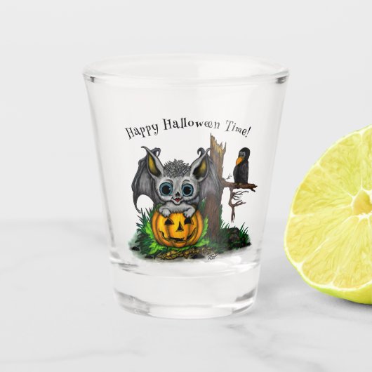 ハロウィーン、かわいいこうもり、レイヴンを待つ ショットグラス (正面)