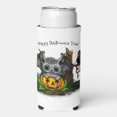ハロウィーン、かわいいこうもり、レイヴンを待つ スリム缶クーラー (Seltzer正面)