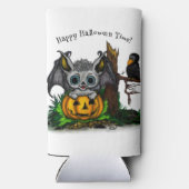 ハロウィーン、かわいいこうもり、レイヴンを待つ スリム缶クーラー (裏面)