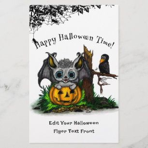ハロウィーン、かわいいこうもり、レイヴンを待つ チラシ