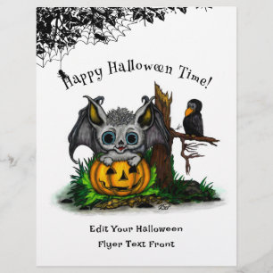 ハロウィーン、かわいいこうもり、レイヴンを待つ チラシ