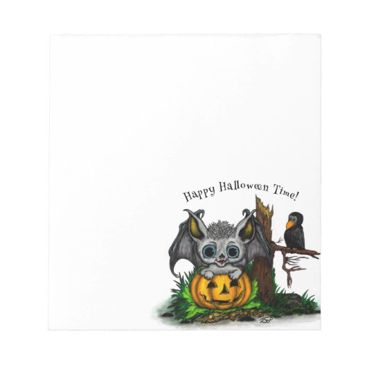 ハロウィーン、かわいいこうもり、レイヴンを待つ ノートパッド (正面)
