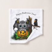 ハロウィーン、かわいいこうもり、レイヴンを待つ バスタオルセット (ウォッシュタオル)