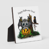 ハロウィーン、かわいいこうもり、レイヴンを待つ フォトプラーク (正面)