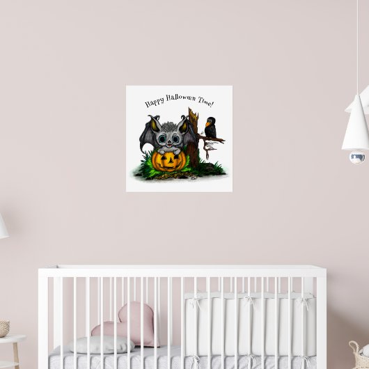 ハロウィーン、かわいいこうもり、レイヴンを待つ ポスター (子ども部屋2)