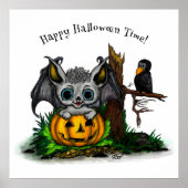 ハロウィーン、かわいいこうもり、レイヴンを待つ ポスター (正面)