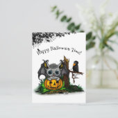 ハロウィーン、かわいいこうもり、レイヴンを待つ ポストカード (スタンド正面)