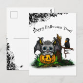 ハロウィーン、かわいいこうもり、レイヴンを待つ ポストカード (正面/裏面)