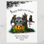 ハロウィーン、かわいいこうもり、レイヴンを待つ メニュー (正面)