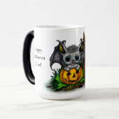 ハロウィーン、かわいいこうもり、レイヴンを待つ モーフィングマグカップ (正面左)