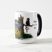 ハロウィーン、かわいいこうもり、レイヴンを待つ モーフィングマグカップ (正面右)