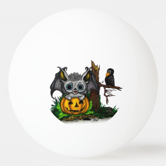 ハロウィーン、かわいいこうもり、レイヴンを待つ 卓球ボール (正面)