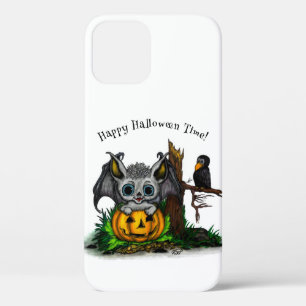 ハロウィーン、かわいいこうもり、レイヴンを待つ iPhone 12ケース