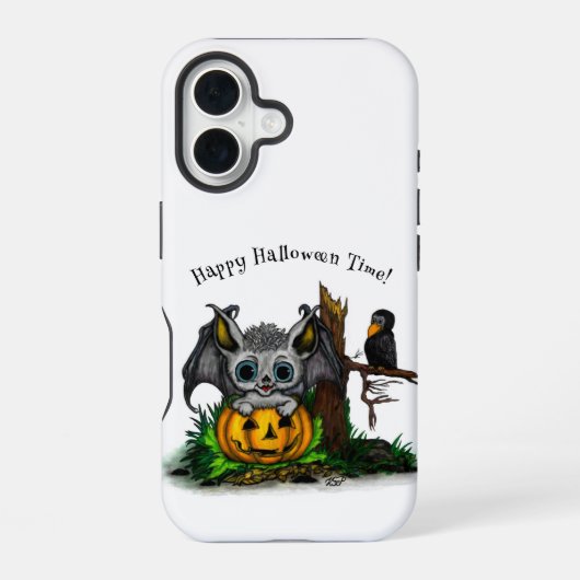 ハロウィーン、かわいいこうもり、レイヴンを待つ iPhone 16ケース (裏面)