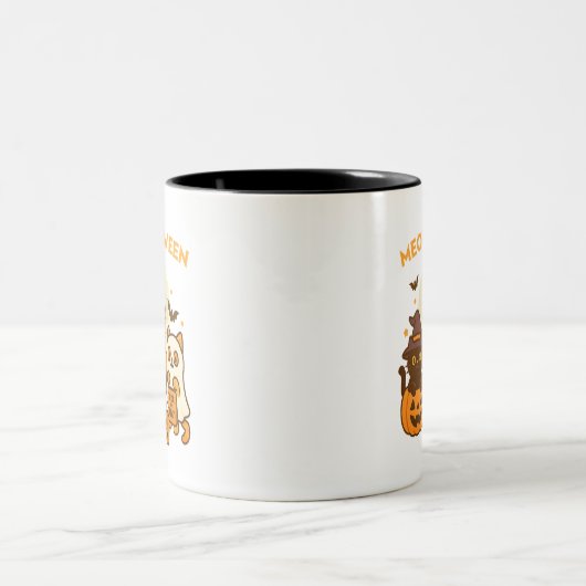 ハロウィーン – かわいいハロウィーン猫の衣装デザイン ツートーンマグカップ (中央)