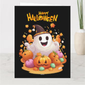ハロウィーン：かわいい幽霊とカボチャ家族 カード (裏面)