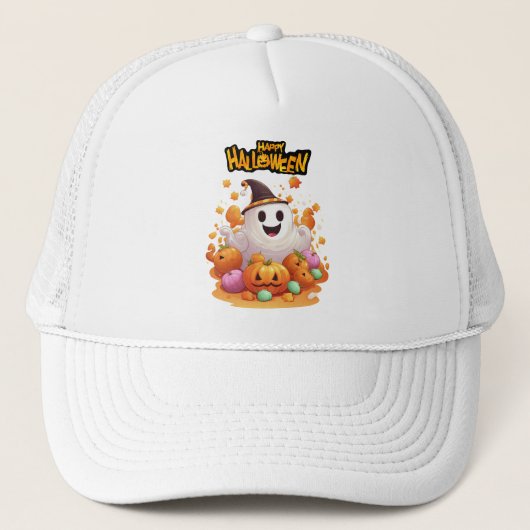 ハロウィーン:かわいい幽霊とカボチャ家族 キャップ (正面)