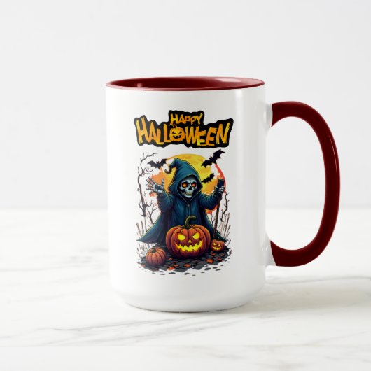 ハロウィーン：かわいい幽霊とカボチャ家族 マグカップ (右)