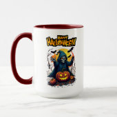 ハロウィーン：かわいい幽霊とカボチャ家族 マグカップ (左)