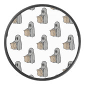 ハロウィーン，かわいい幽霊グレー，トリックまたはトリートブー アイスホッケーパック (正面)