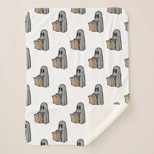 ハロウィーン，かわいい幽霊グレー，トリックまたはトリートブー シェルパブランケット (正面)