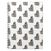 ハロウィーン，かわいい幽霊グレー，トリックまたはトリートブー ノートブック (正面)