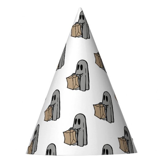 ハロウィーン，かわいい幽霊グレー，トリックまたはトリートブー パーティーハット (正面)
