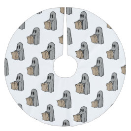 ハロウィーン，かわいい幽霊グレー，トリックまたはトリートブー ブラッシュドポリエステルツリースカート