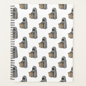 ハロウィーン，かわいい幽霊グレー，トリックまたはトリートブー プランナー手帳 (正面)