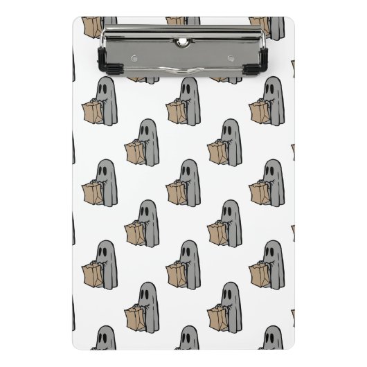 ハロウィーン，かわいい幽霊グレー，トリックまたはトリートブー ミニクリップボード (正面)