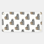 ハロウィーン,かわいい幽霊グレー,トリックまたはトリートブー 横断幕 (横)