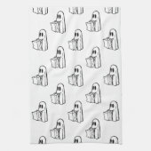 ハロウィーン，かわいい幽霊ホワイト，トリックまたはトリートブー キッチンタオル (縦)