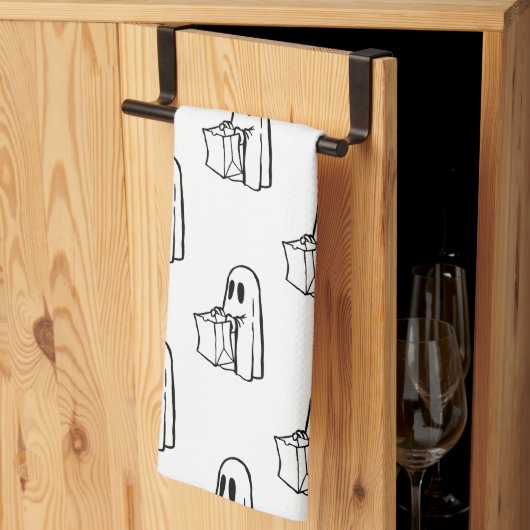 ハロウィーン，かわいい幽霊ホワイト，トリックまたはトリートブー キッチンタオル (三つ折り)
