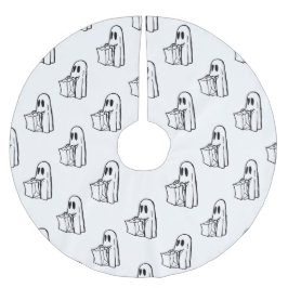 ハロウィーン，かわいい幽霊ホワイト，トリックまたはトリートブー ブラッシュドポリエステルツリースカート