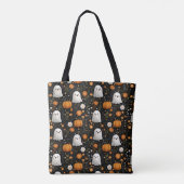 ハロウィーン かわいい おばけ と かぼちゃ の パターン トートバッグ (裏面)