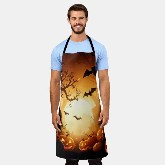ハロウィーン/こうもり/カボチャ/秋 エプロン (着用した状態)